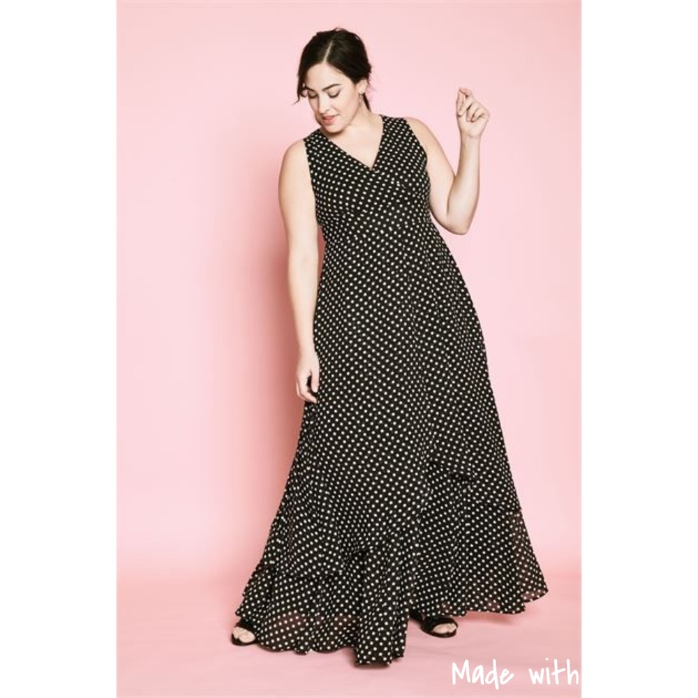 Sz 22 Jessica London Flyaway Maxi Polka Dot Dress